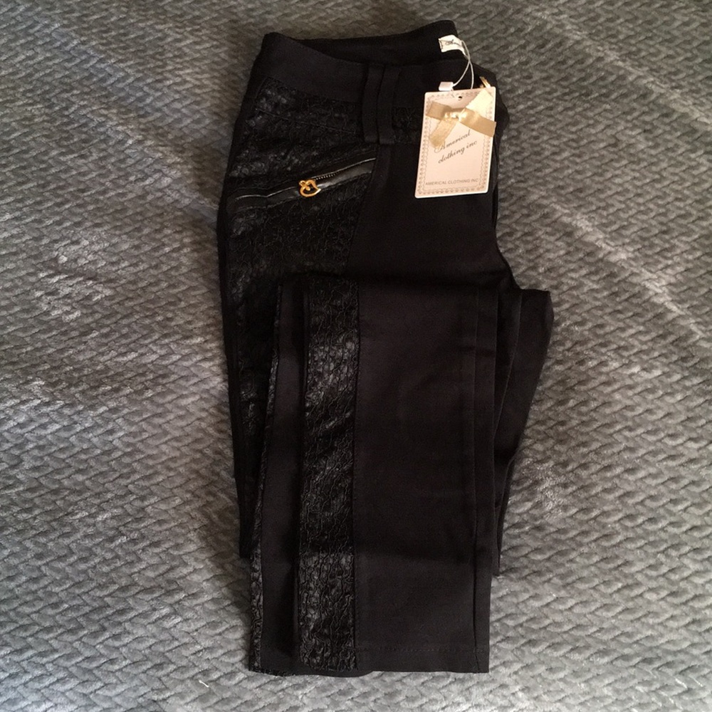 Americal Clothing Co. black lace accented leggings. 30.5 x 29